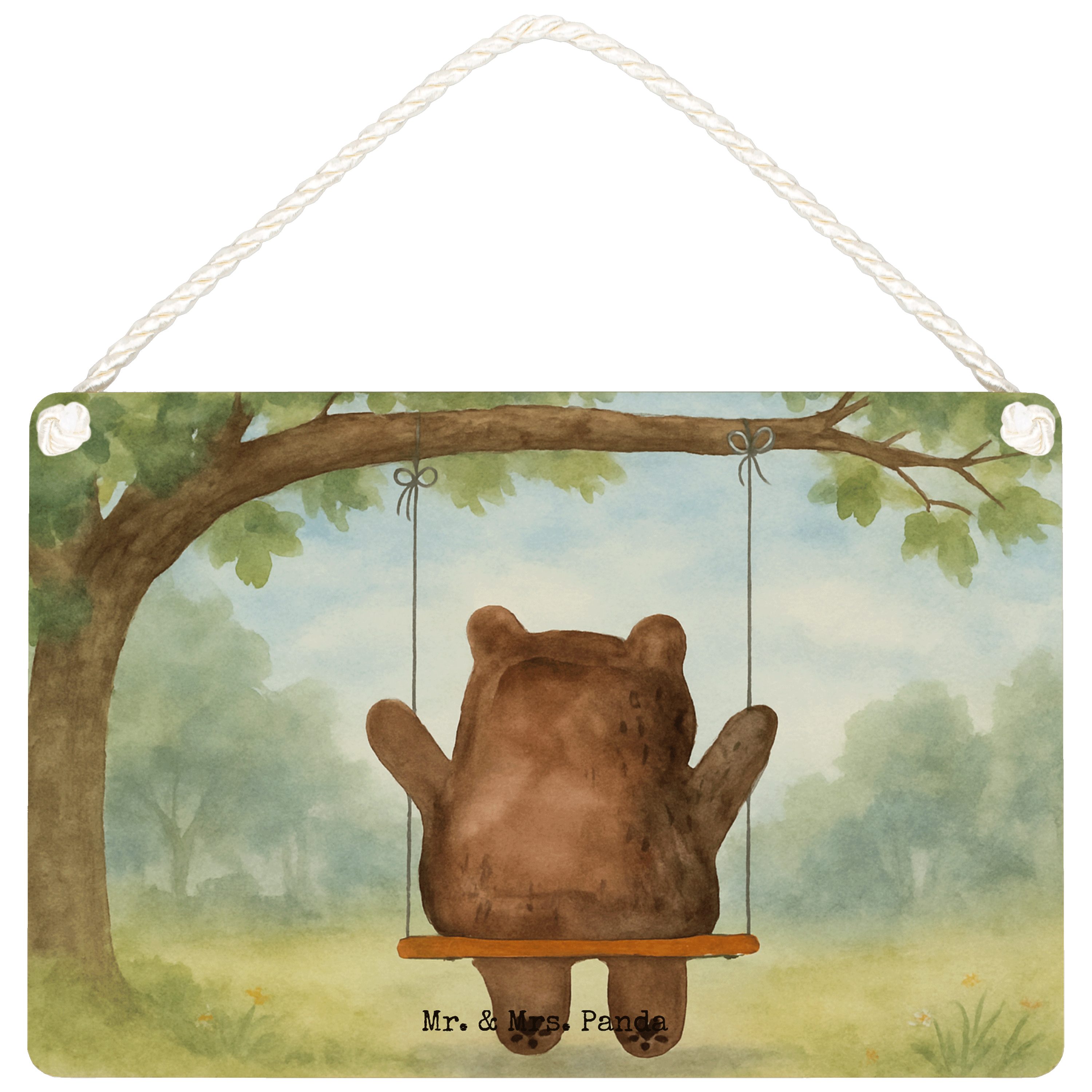 Mr. & Mrs. Panda Hinweisschild Bär Schaukel Design, Schild DIN A6, Weiß, kleine aufmerksamkeit, Tedd, (Packung), Wandbild Holz Wandschild kleine aufmerksamkeit