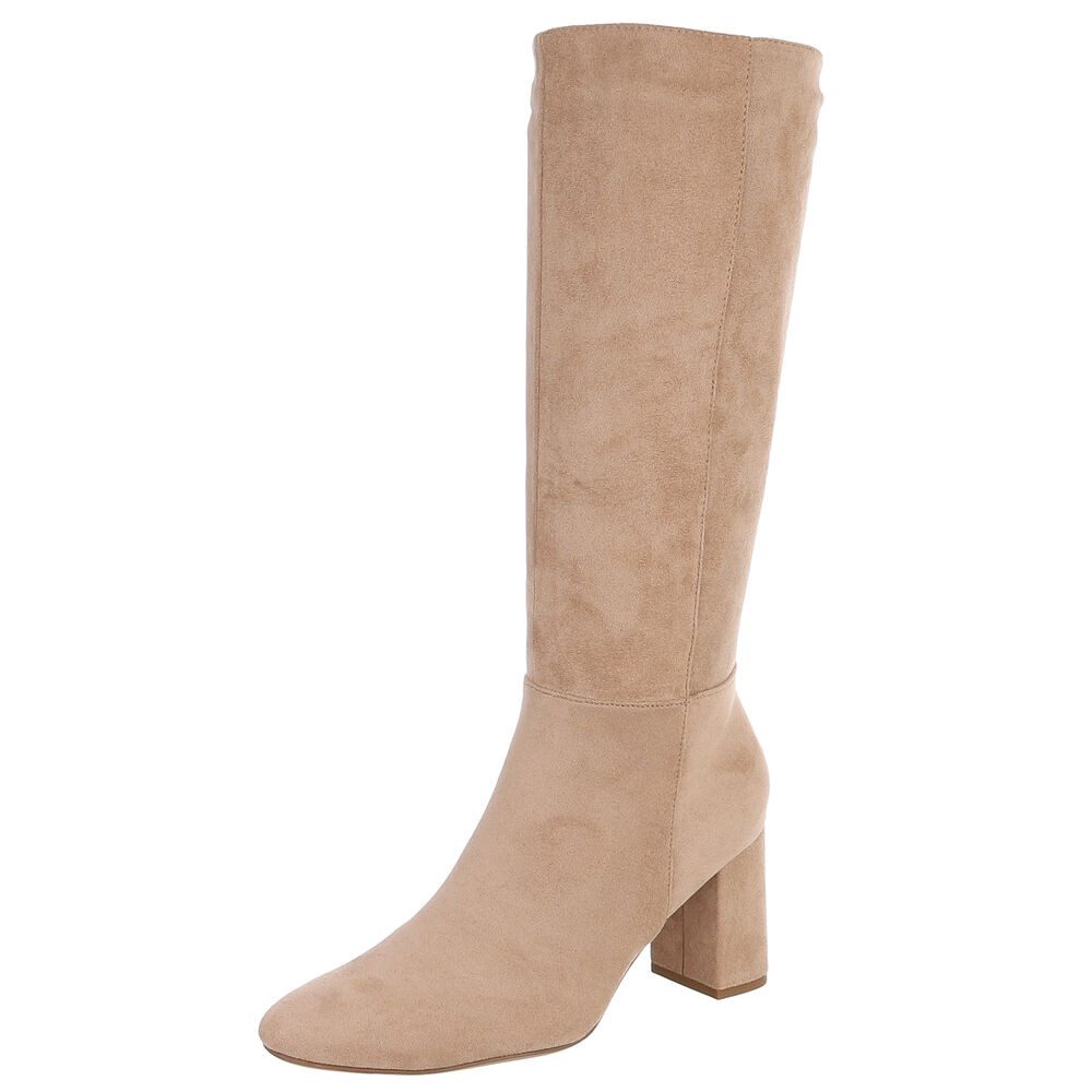 Ital-Design Damen Kniehohe Stiefel mit Blockabsatz Elegant High-Heel-Stiefel (92079030) Blockabsatz Stiefel in Hellbraun