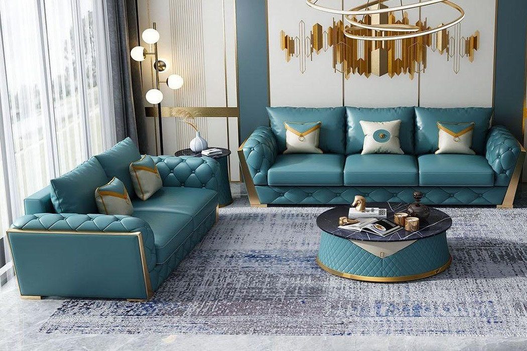 Xlmoebel Chesterfield-Sofa Wohnzimmer-Sitzgruppe mit 3-Sitzer und 2-Sitzer, Polstermöbel, Couch, Hergestellt in Europa