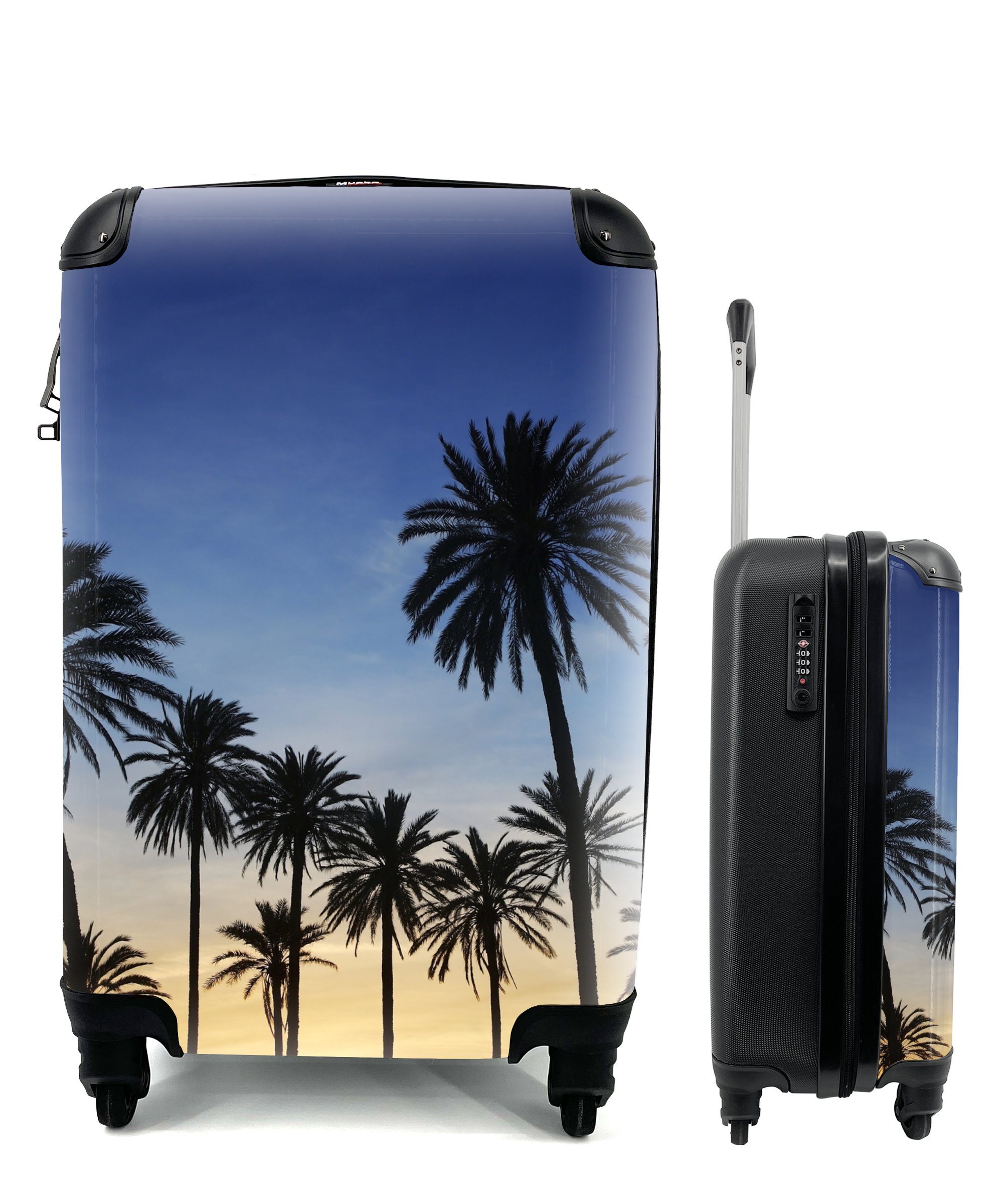 Handgepäckkoffer - - - für rollen, MuchoWow mit Reisetasche Sonne Reisekoffer 4 Palme Trolley, Nacht, Rollen, Handgepäck Natur Strand - Ferien,