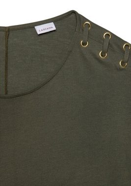 LASCANA Kurzarmshirt mit Schnüroptik auf den Schultern, T-Shirt, weiche Jerseyqualität