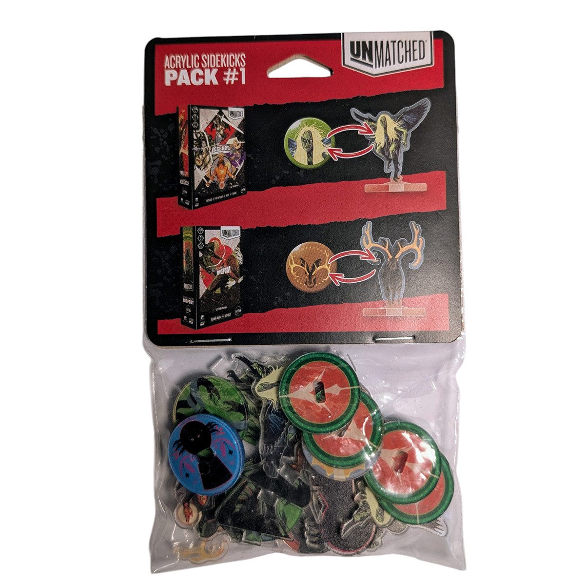 Restoration Games Spiel Unmatched Acrylic Sidekicks Pack 1 - Acrylaufsteller Set