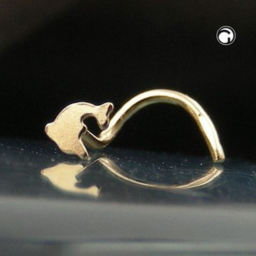 unbespielt Nasenpiercing Piercing Nasenstecker 2,5 mm Spirale mit kleinem Delfin 14 Karat 585 Gold inklusive Schmuckbox, Goldschmuck für Damen und Herren