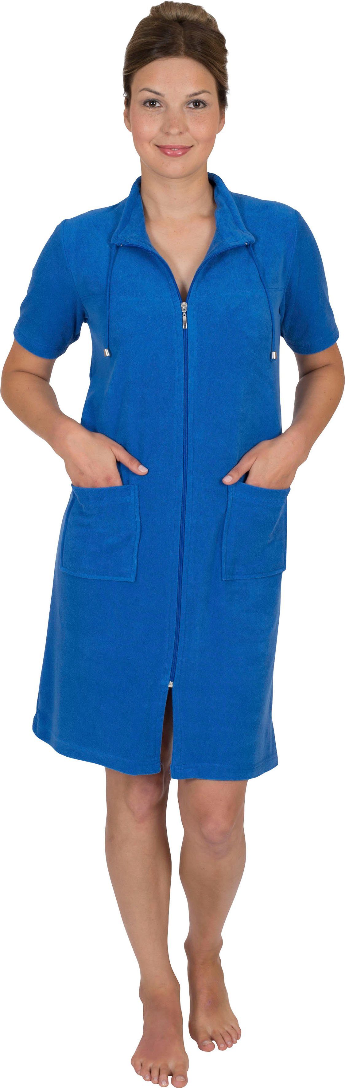 kurz, Reißverschluss, Wewo Kordel, 033, Damenbademantel Reißverschluss, mit Leichtfrottee, Kurzarm mit Kurzform, Stehkragen, Kragen fashion royalblau Strandkleid,