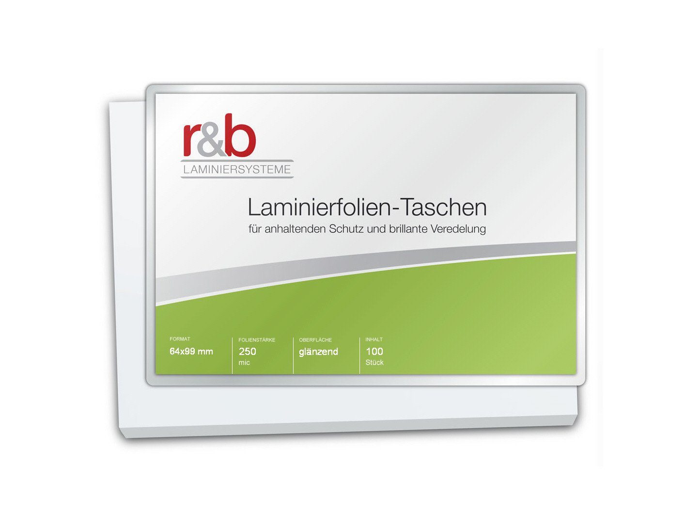 r&b Laminiersysteme Laminierfolie Laminierfolien Key Card (64 x 99 mm), 2 x 250 mic, glänzend, 500 µm, glänzend, 100 St., glänzend wasserdicht reißfest transparent stabil