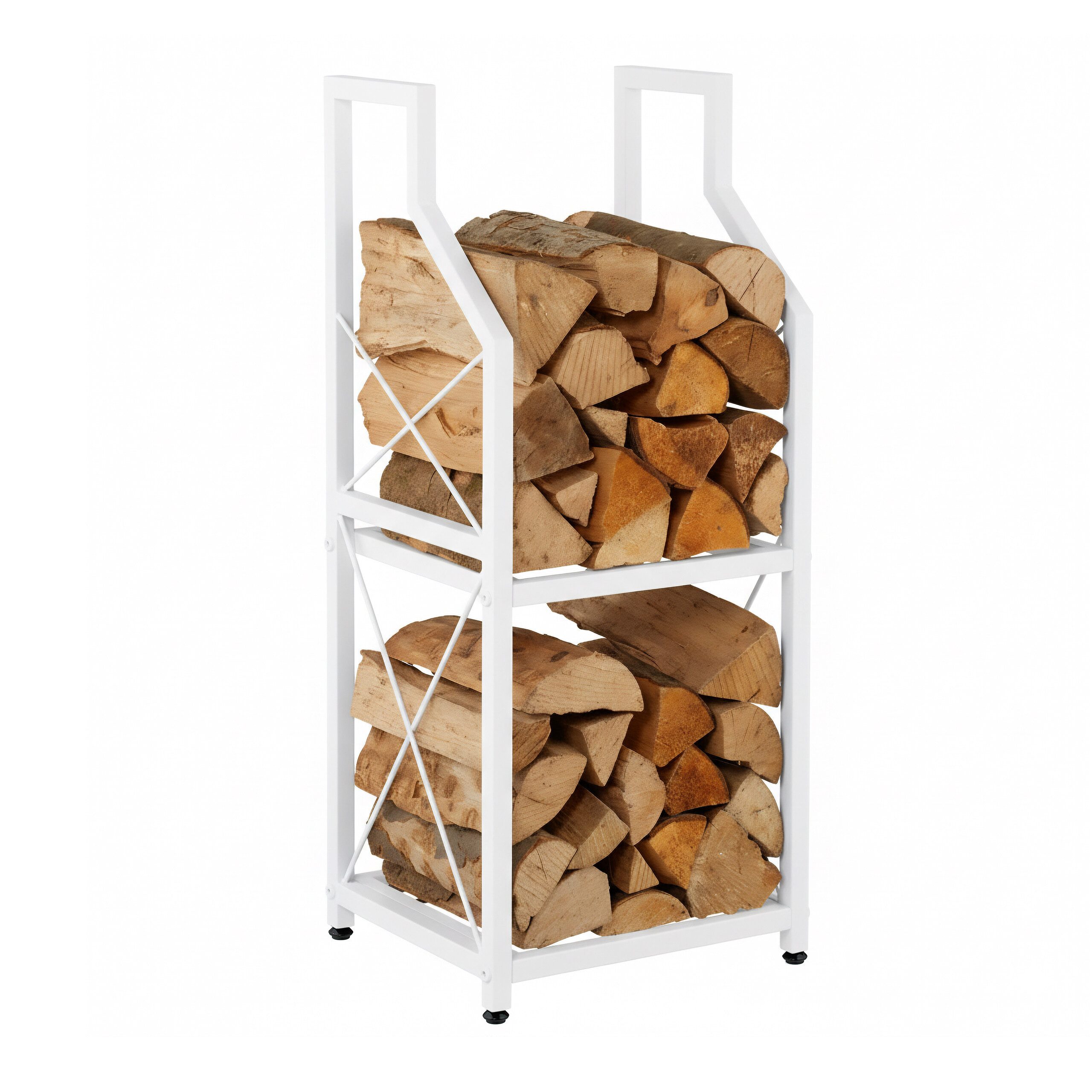relaxdays Kaminholzregal mit 2 Ebene, BxTxH:34.5x30.5x81.5 cm, weiß