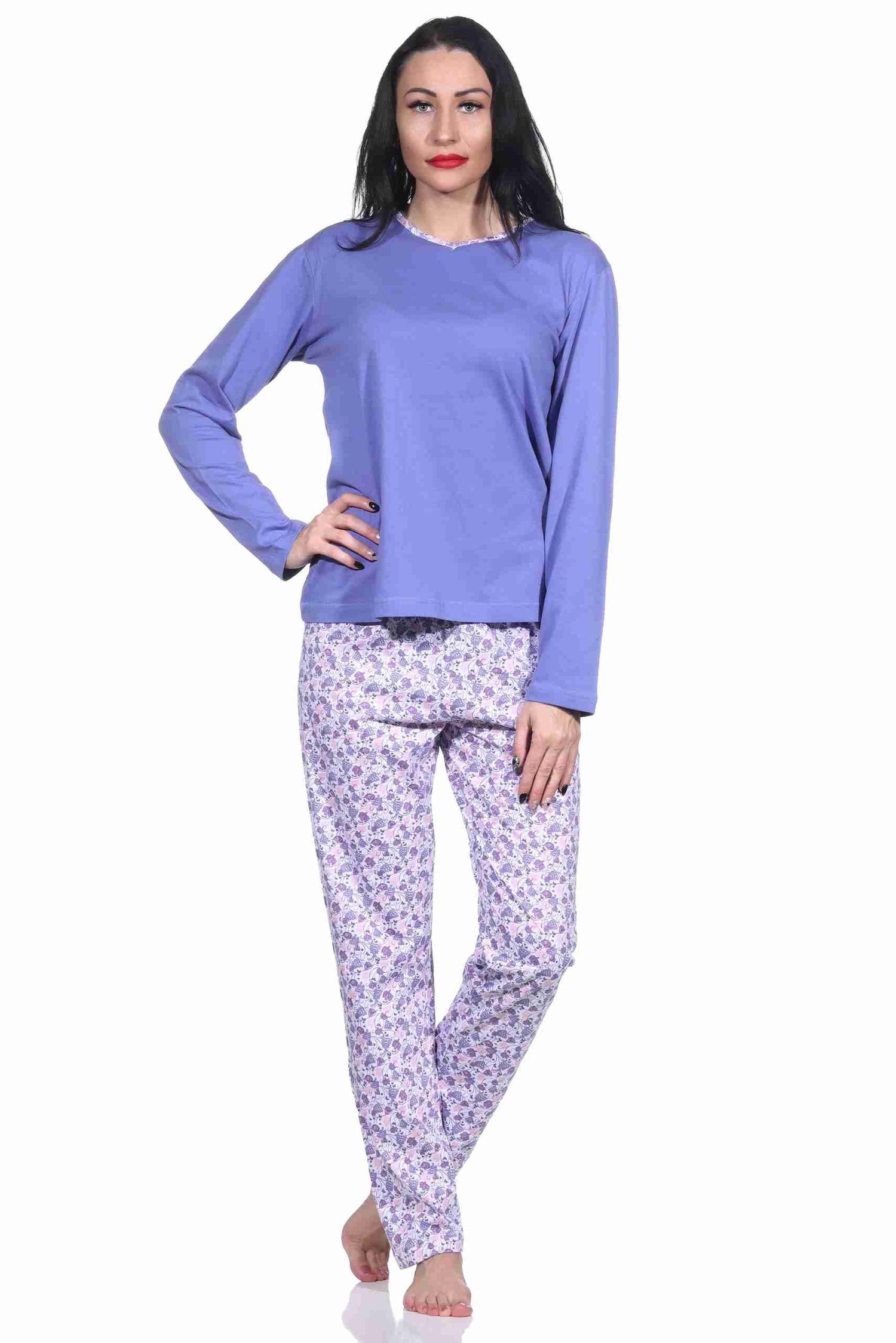 RELAX by Normann Pyjama Damen langarm Schlafanzug mit allover bedrucker Hose - 222 10 780 blau