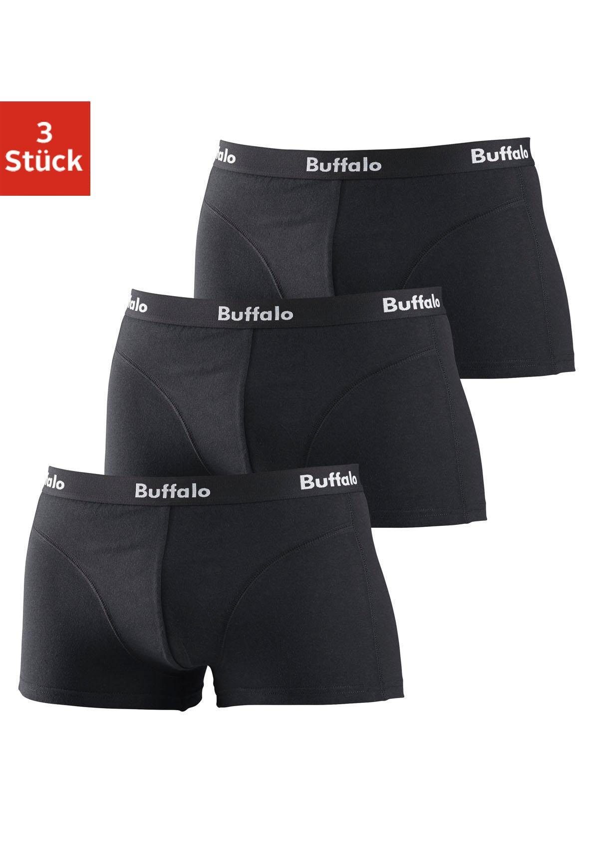 Buffalo Hipster (Packung, schwarz 3-St) Overlock-Nähten schwarz, schwarz, vorn mit