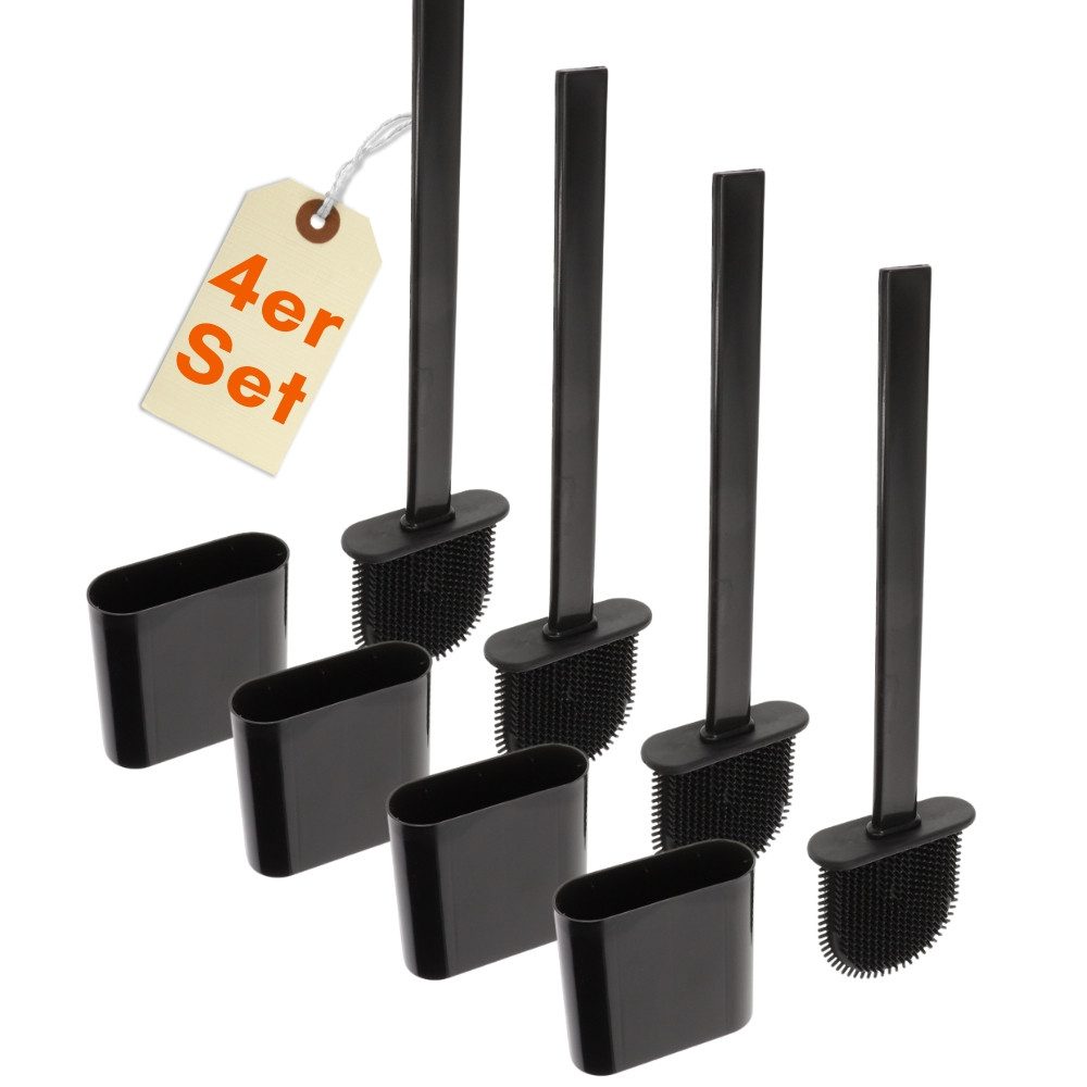 GarPet WC-Garnitur 4er Set Klobürste Silikon schwarz Set Wandmontage Toilettenbürste