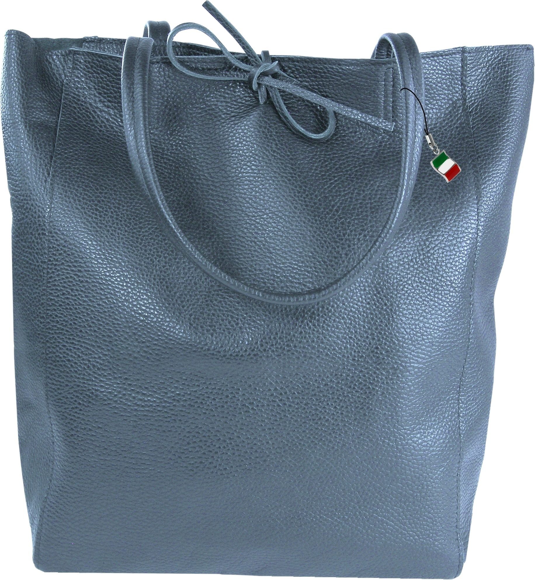 FLORENCE Schultertasche Florence ital. Shopper Echtleder Damen (Shopper), Damen Shopper, Schultertasche Leder, blau ca. 28cm