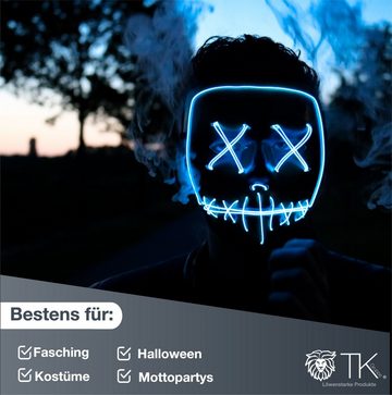 TK Gruppe Verkleidungsmaske LED Grusel Maske blau - Purge - Halloween Kostüm für Damen und Heeren, (1xLED Maske blau), Steubar - drei Lichteffekten