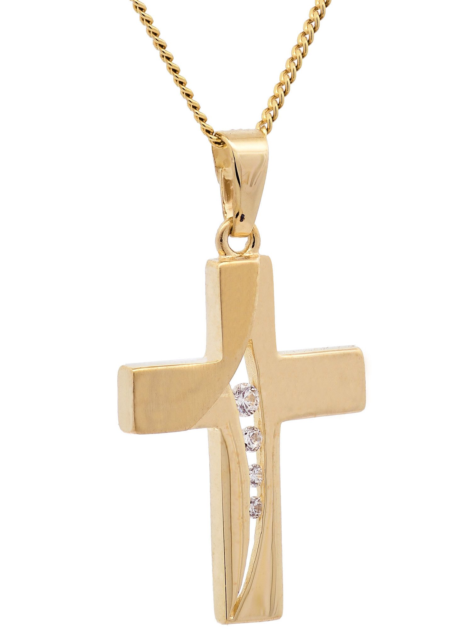 Kreuzanhänger Anhänger Kreuz Zirkonia 333 Gold mit vergoldeter Silberkette 36 cm