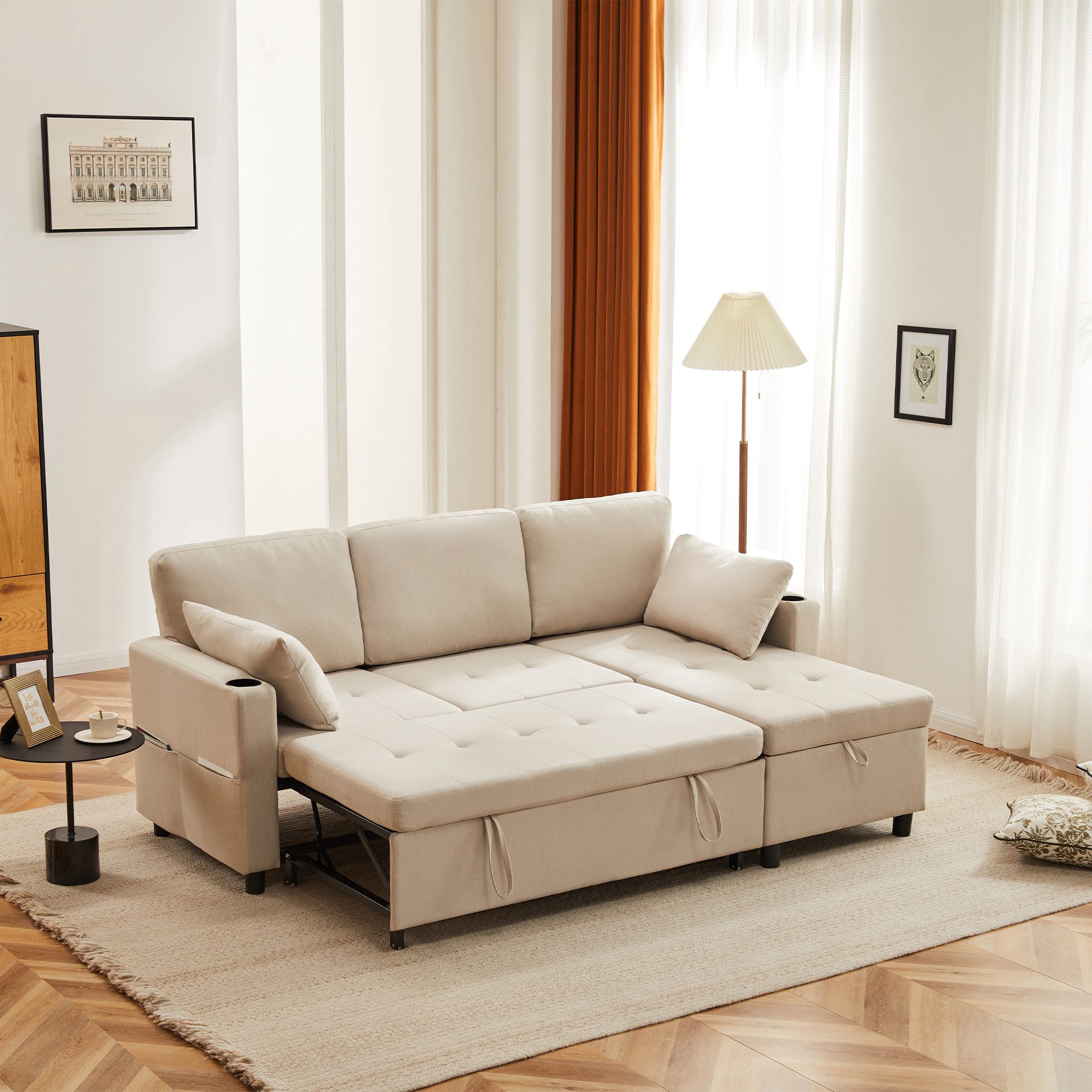 Luxeza Klappbares Schlafsofa Grau - Multifunktionssofa Mit Getränkehalter | Gästebett & Wohnzimmer Sofa