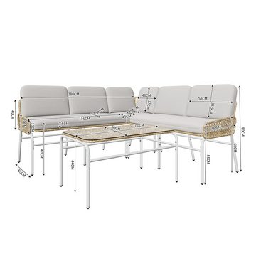 Flieks Gartenlounge-Set, 5-Sitzer Gartenmöbel Polyrattan (2-Sitzer Sofa + 3-Sitzer Sofa +Tisch)