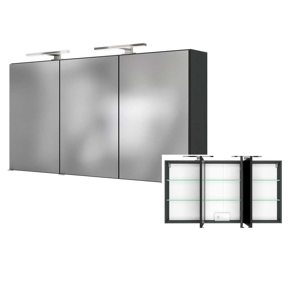 Lomadox Spiegelschrank LOUROSA-03 Badschrank Spiegel Badmöbel 3D LED 120 cm graphit grau, 120/66/20 cm