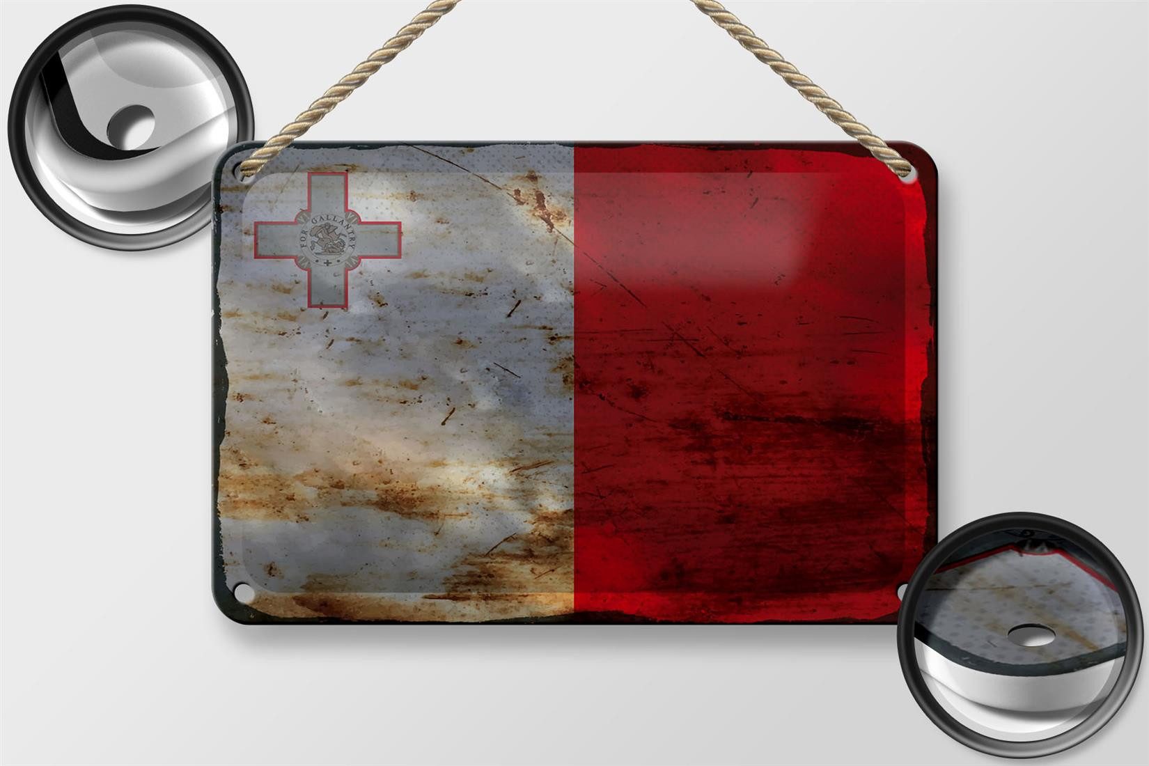 Femer GmbH Metallschild Flagge Malta 18x12cm Flag of Malta Rost, (1 St), gewölbte Oberfläche, abgerundete Ecken, umgeschlagene Kanten