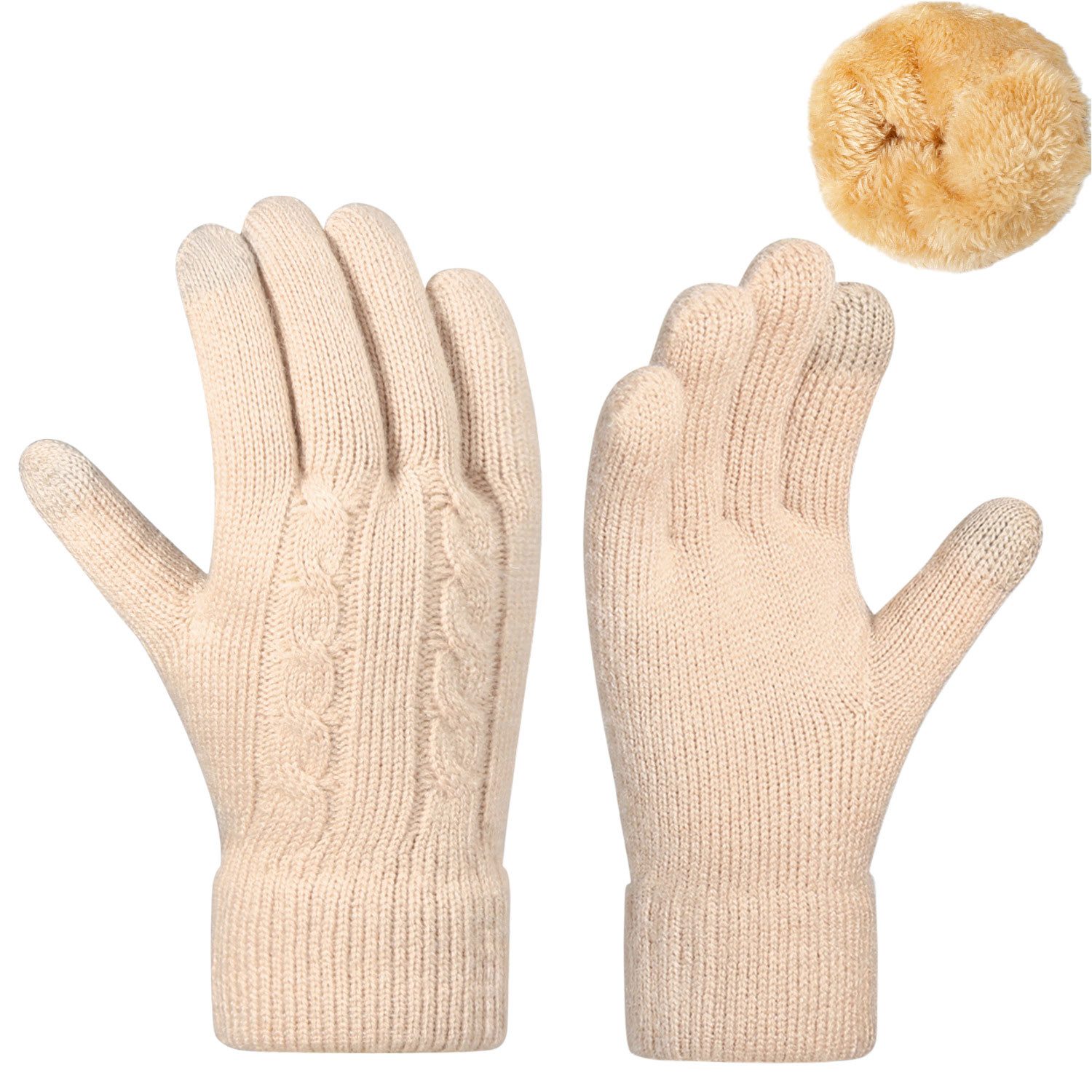 Refttenw Strickhandschuhe Damen Winterhandschuhe mit Fleecefutter, Touchscreen-Design