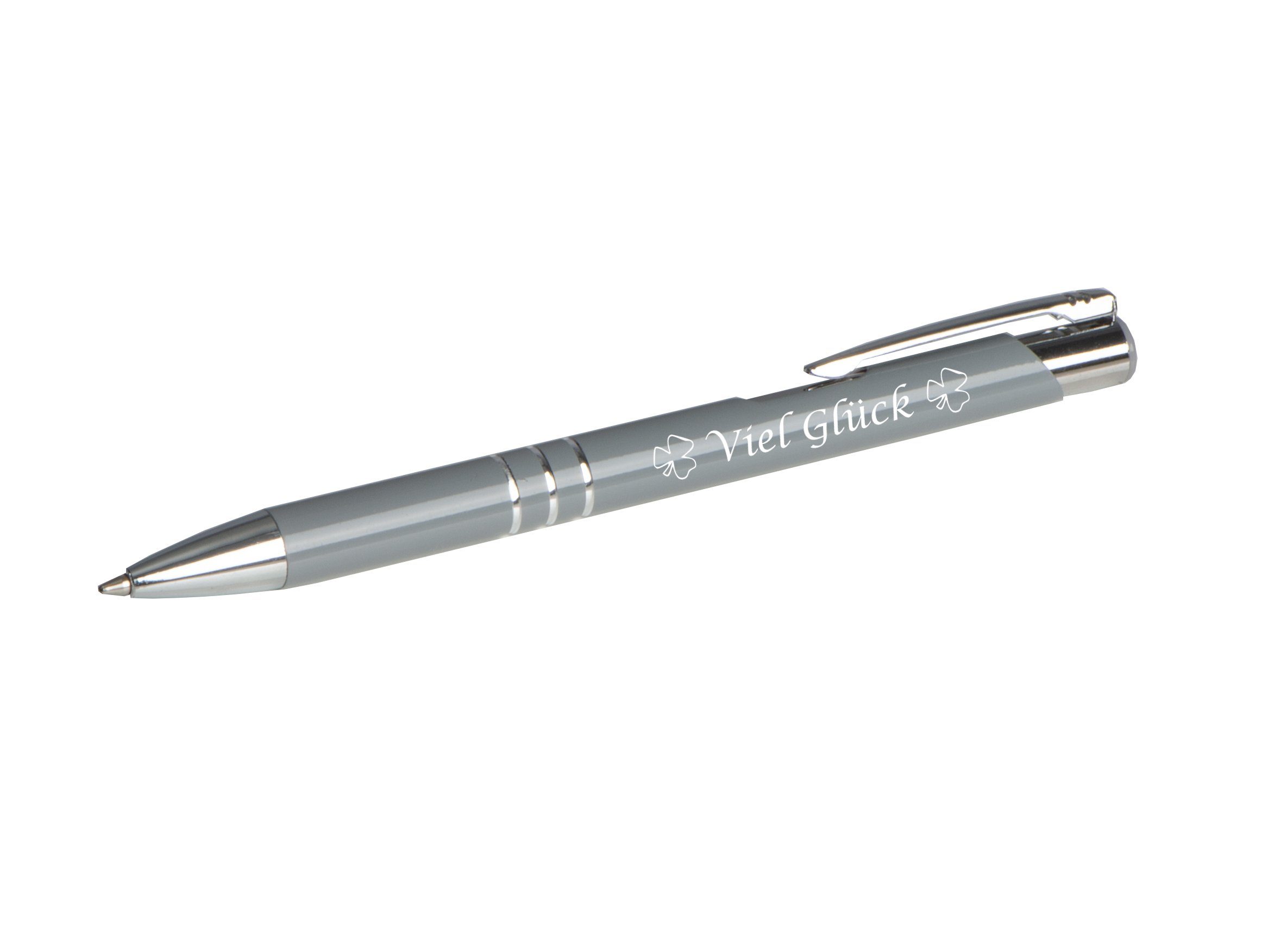 Livepac Office Kugelschreiber Kugelschreiber mit Gravur "Viel Glück" / aus Metall / Farbe: grau