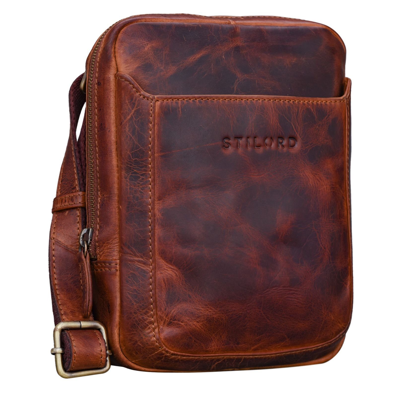 Messenger cognac Herrenhandtasche Leder kara "Costa" - STILORD Umhängetasche Bag