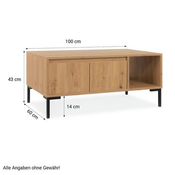 Homestyle4u Couchtisch Sofatisch Beistelltisch 100x60 cm Eiche (kein Set)