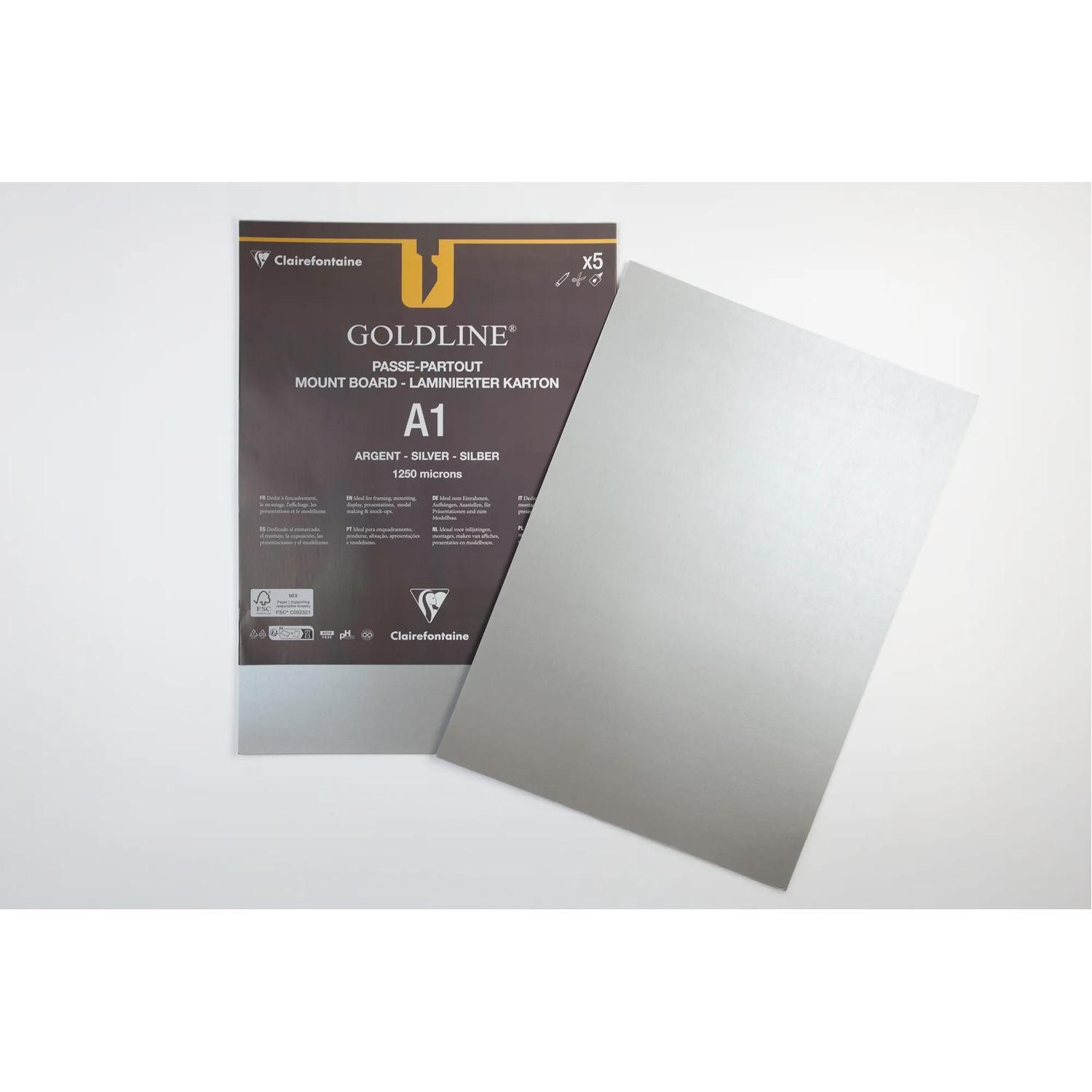 CLAIREFONTAINE Zeichenpapier 5 Passepartouts A1 Silber 1,25 mm 96809C, Packung