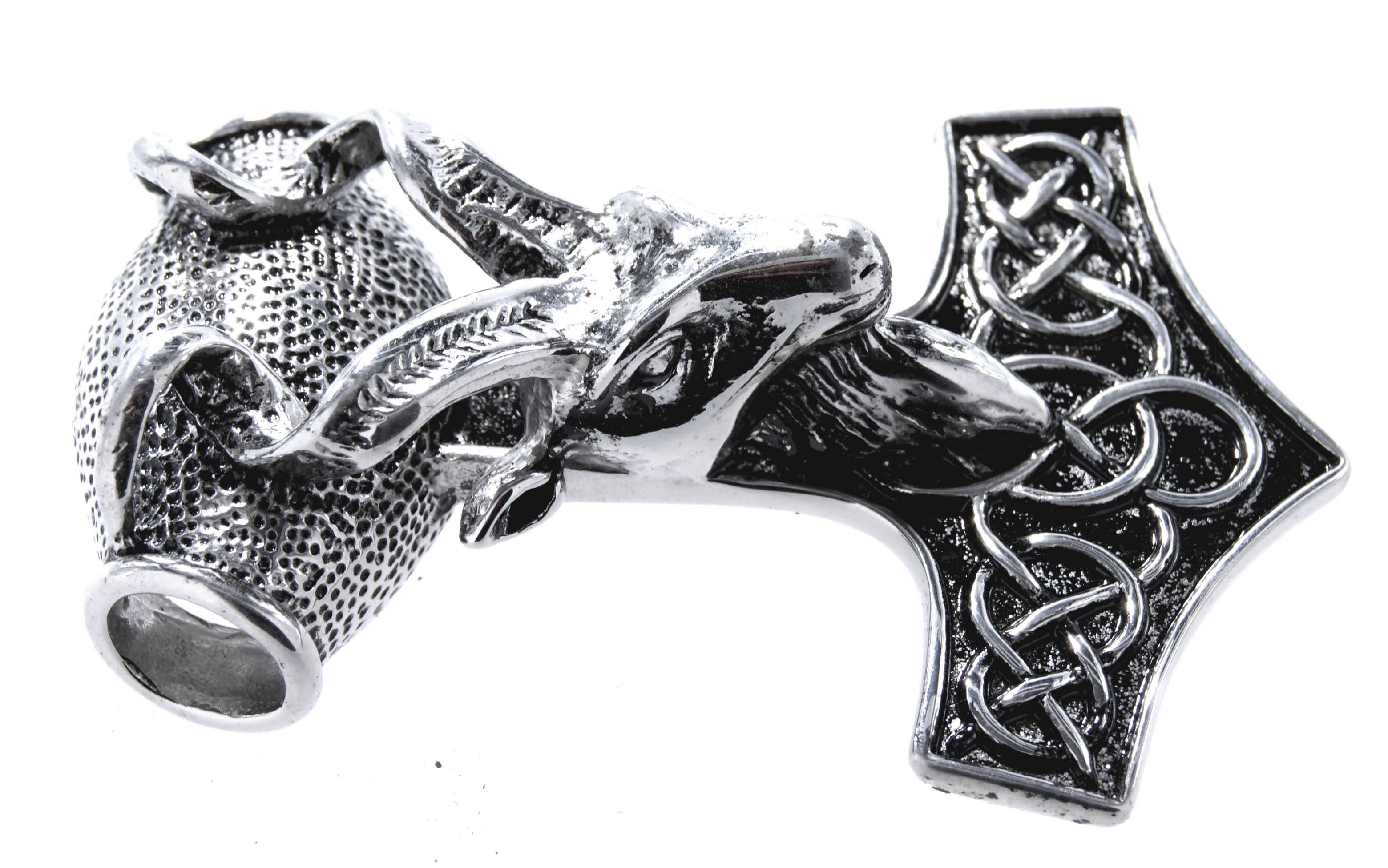 Leather Kiss of Odin Thor Widder Hammer Anhänger Kettenanhänger Thorshammer Ziege Edelstahl aus XL Thors