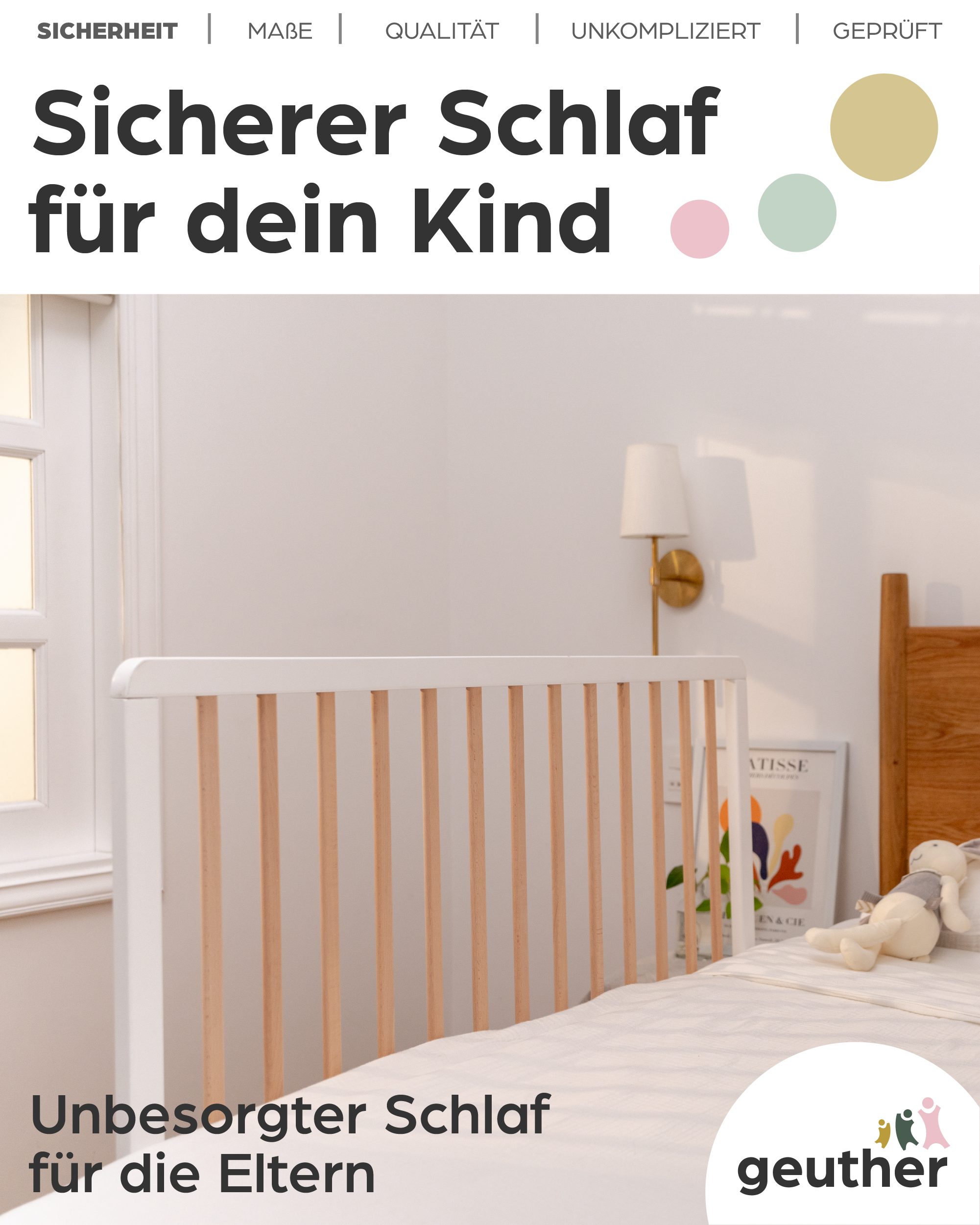 Geuther Bettschutzgitter Bettschutzgitter „Lissi“ – 60 cm hoch, 110 cm lang, auch für Boxspringbetten geeignet