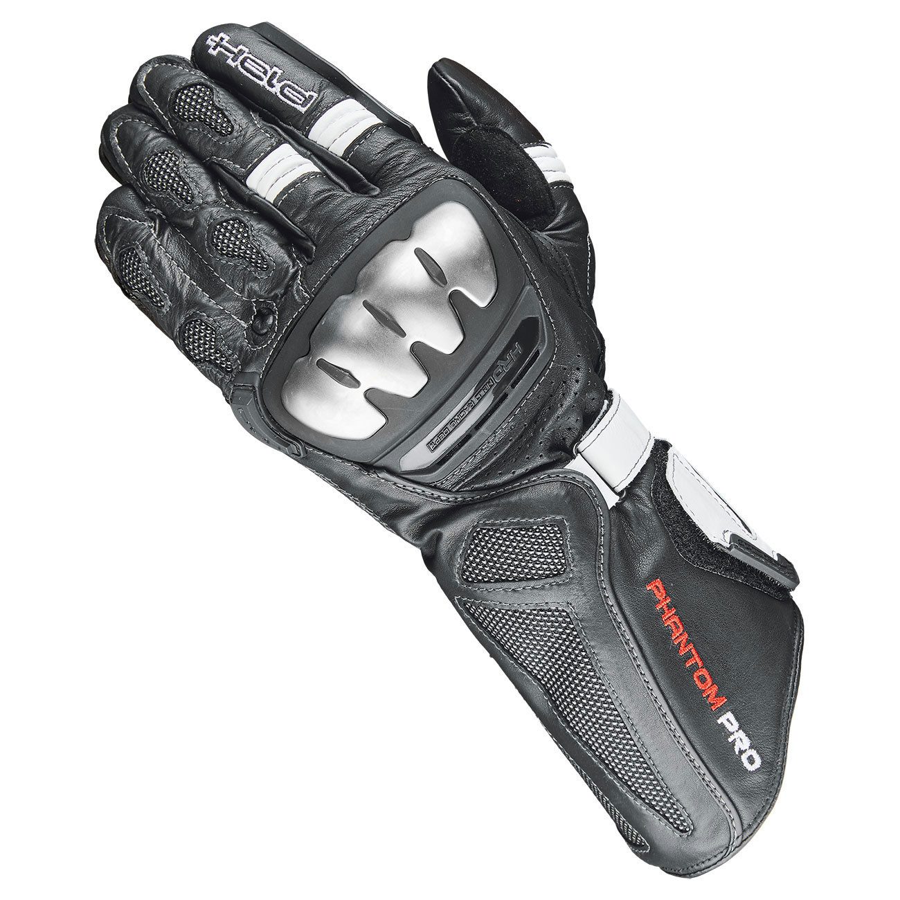 Held Motorradhandschuhe Held Handschuh Phantom Pro schwarz-weiß 12 / 3XL Sporthandschuh aus Känguruleder mit Fingerbrücke