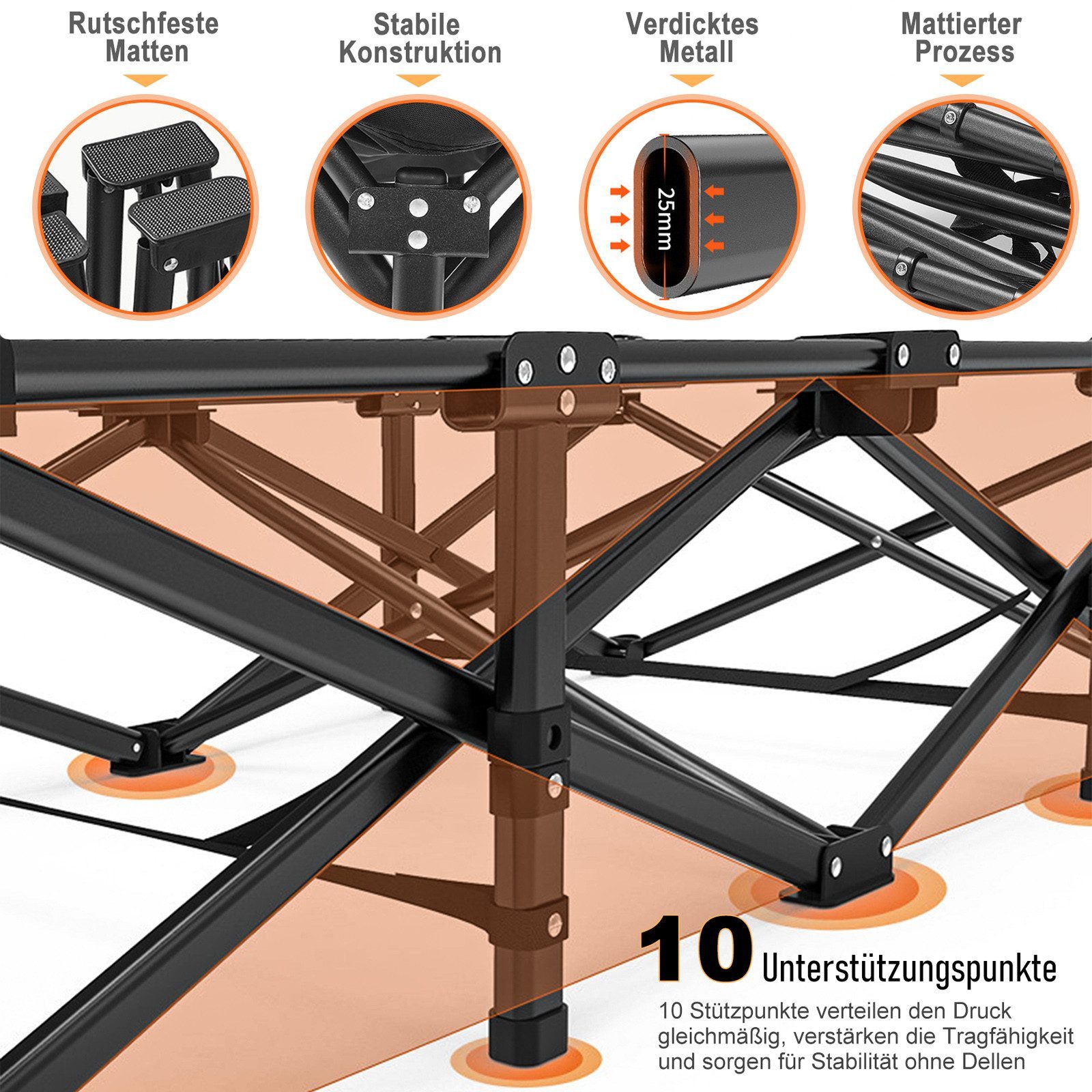 Toomoke Klappbett Klappbett mit Matratze 188×71 cm – Komfortables Gästebett bis 200 kg (faltbares Feldbett für Erwachsene) Campingbett mit Tragetasche für Zuhau – Bild 4 von 5