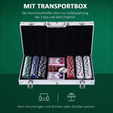 HOMCOM Spiel, Familienspiel, Gesellschaftsspiel Pokerkoffer Pokerset Jetons Koffer Alu+ Polystyrol 38x20.5x6.5 cm, 300 Pokerchips 5 Farben 2xKartenspiel 5xWürfel 1xAlukoffer