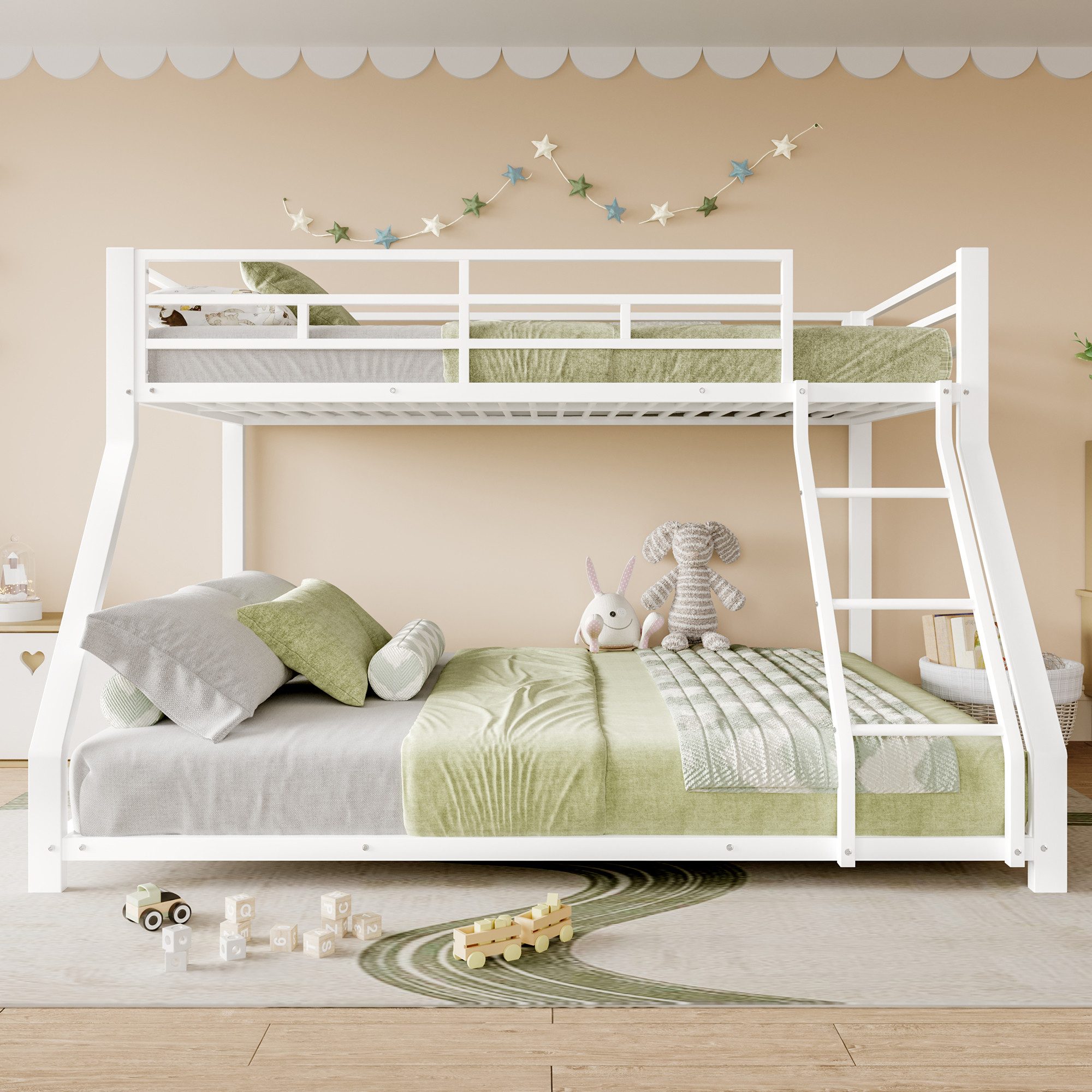 Flieks Etagenbett, Metallbett 90x200cm+140x200cm mit Schrägleiter günstig online kaufen