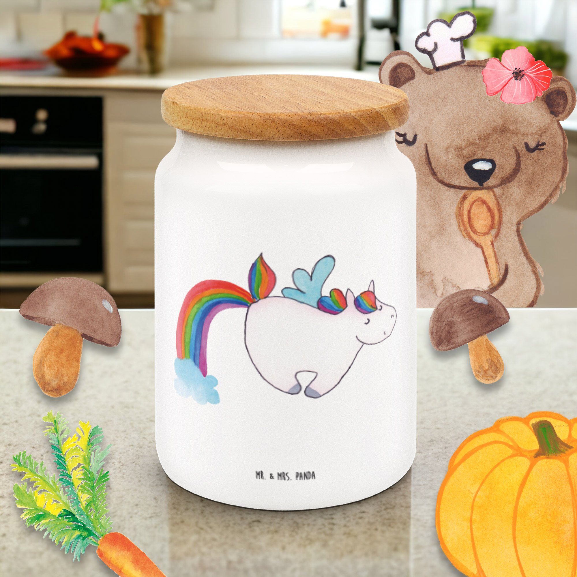 Mr. & Mrs. - Einhorn Weiß Regenbogen, Dose, Vorratsdose - Pegasus Panda Keramik, Geschenk, (1-tlg) Vorratsbehälter