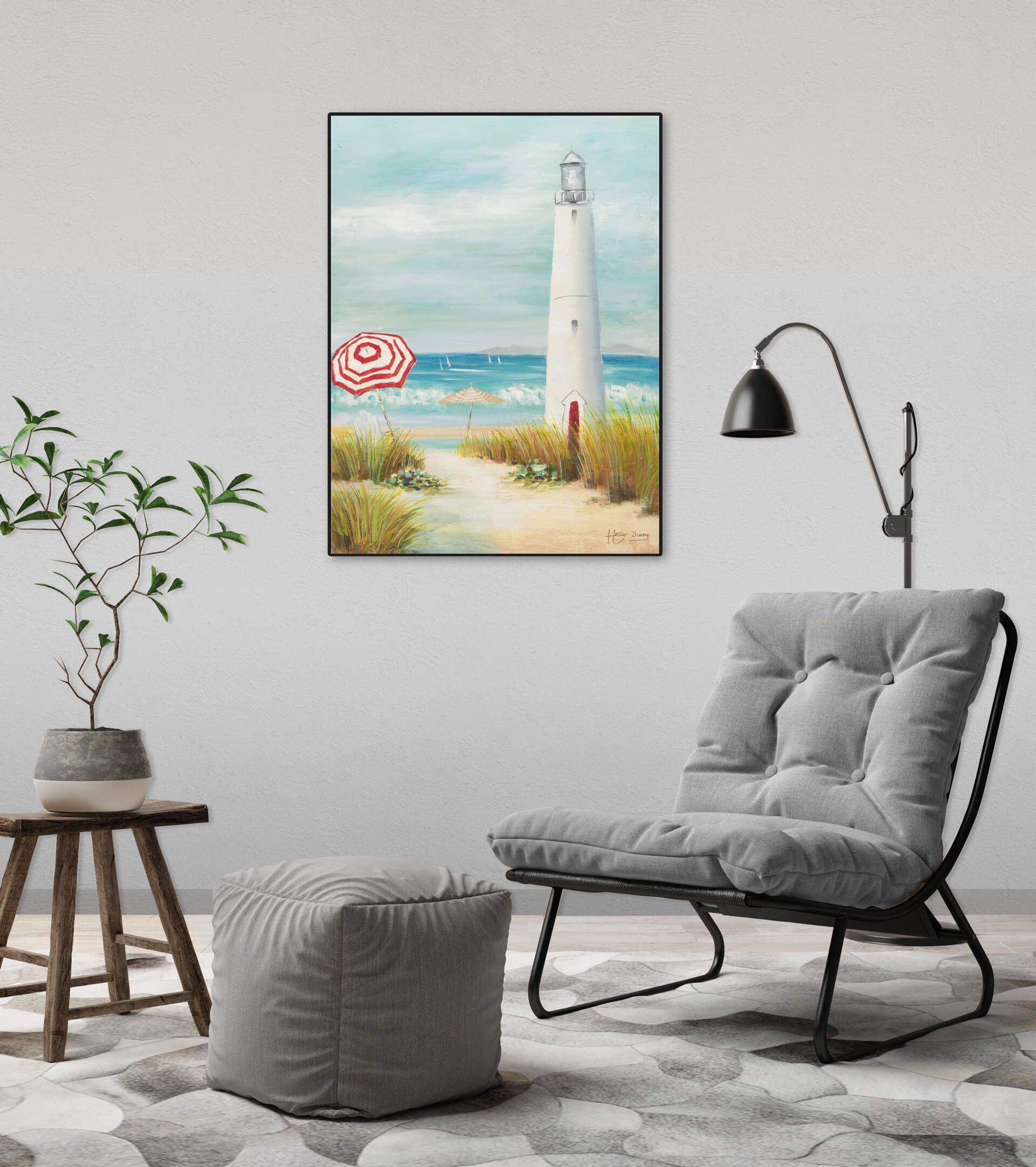 Wohnzimmer Brise Gemälde 100% Leinwandbild cm, HANDGEMALT Maritime Wandbild KUNSTLOFT 60x80