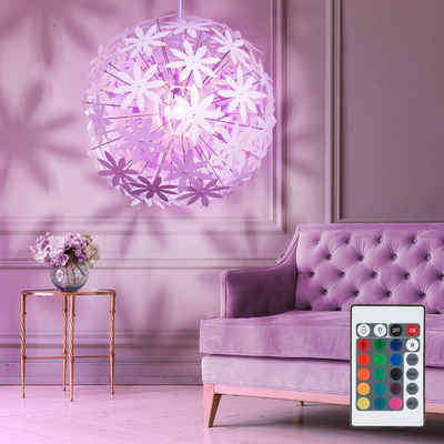 etc-shop LED Pendelleuchte, Leuchtmittel inklusive, Warmweiß, Farbwechsel, Pendelleuchte Blumenmuster Deckenlampe hängend weiß
