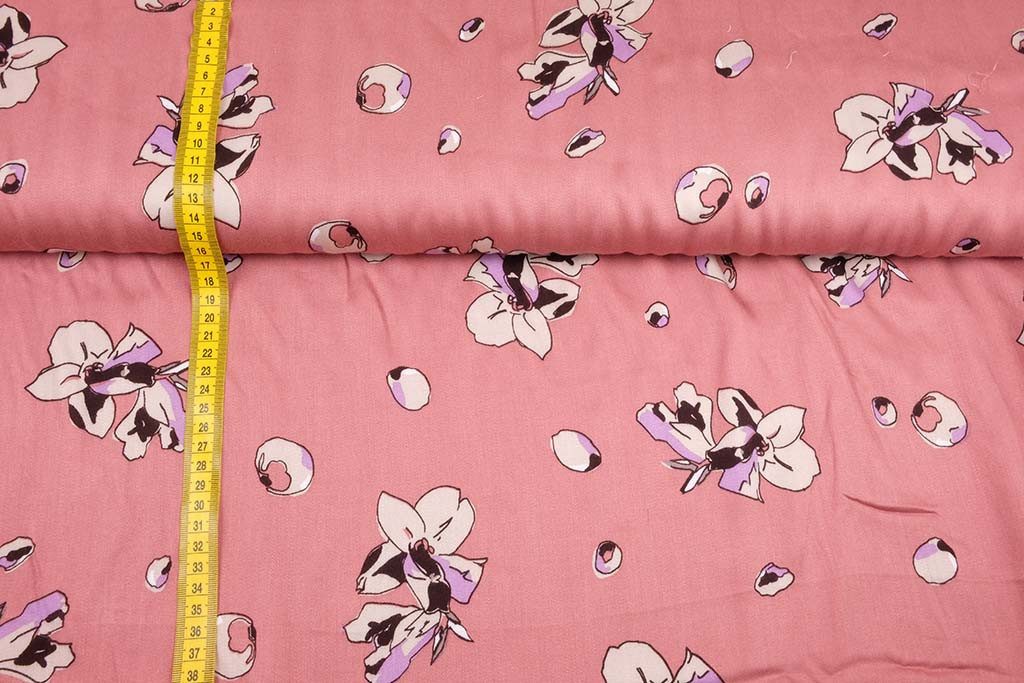 larissastoffe Stoff Viskose Stoff Viskose Meterware Blumen altrosa, Meterware, 50 cm x 140 cm