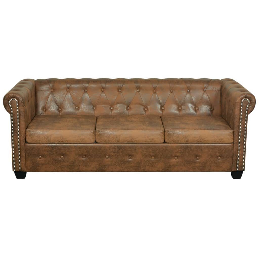 Chesterfield-Sofa Chesterfield Sofa Braun 3-Sitzer furnicato Kunstleder