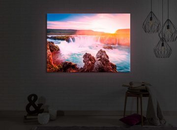lightbox-multicolor LED-Bild Idyllische Wasserfälle bei Sonnenuntergang front lighted / 60x40cm, Leuchtbild mit Fernbedienung