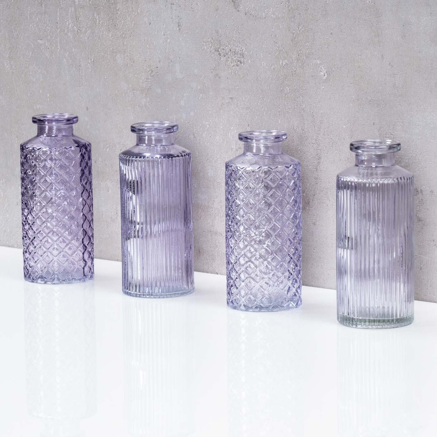 Levandeo® Dekovase, 4er Set Vase Lila H13cm Glas Blumenvase Tischdeko Frühl günstig online kaufen