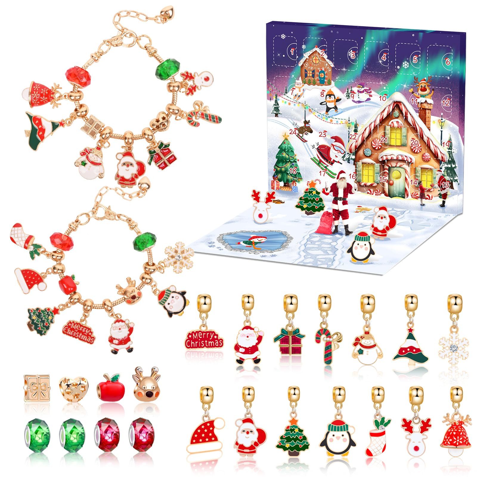 CLTYQ Schmuck-Adventskalender Adventskalender Mädchen Schmuck 2026, Weihnachtskalender Geschenk, für Kinder Teenager Frauen, 24 Füllung Adventskalender Schmuck Basteln
