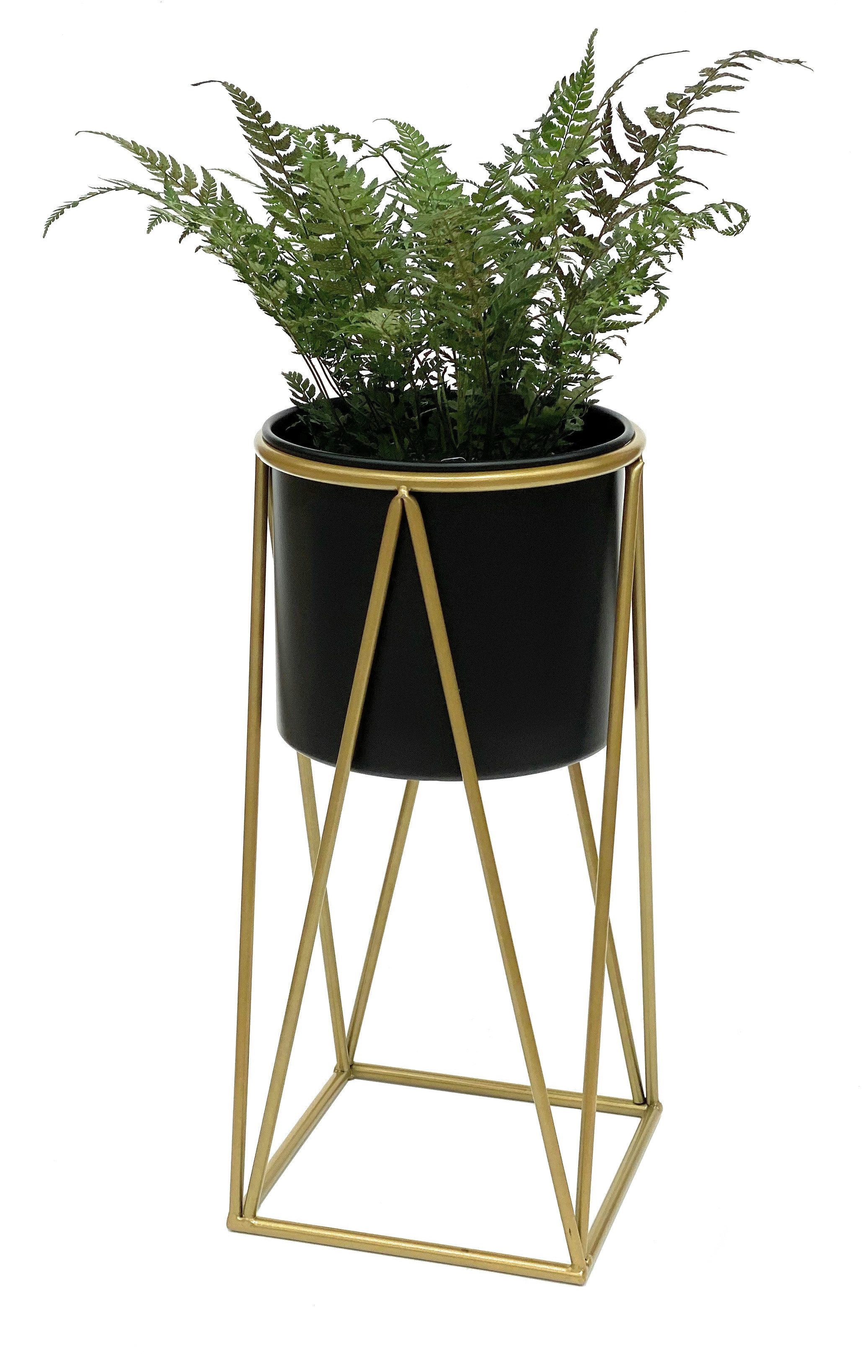 DanDiBo Blumenhocker mit Topf Metall Gold Schwarz Blumenständer Blumensäule günstig online kaufen