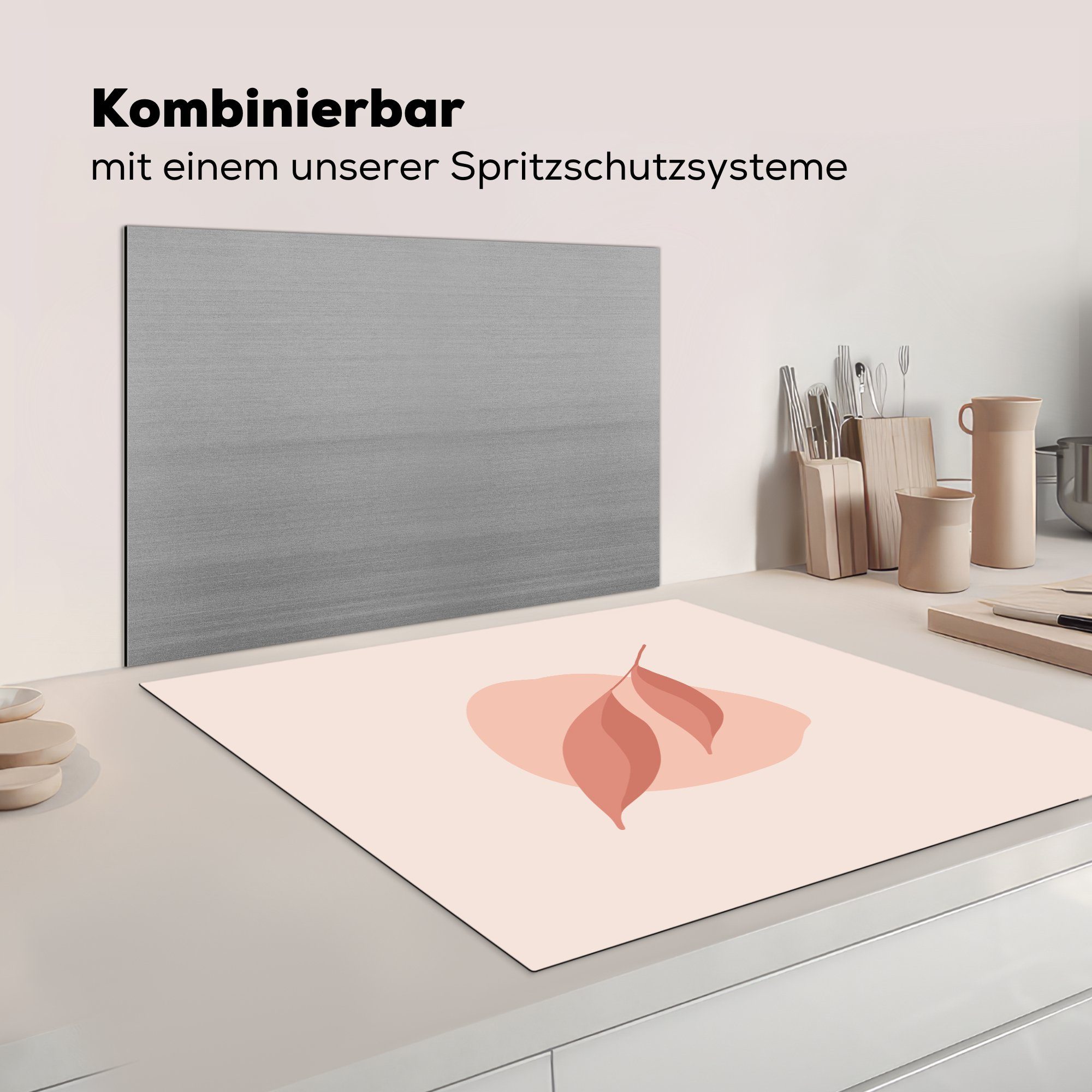 rosa Herdblende-/Abdeckplatte tlg), (1 cm, küche Arbeitsplatte für Illustration, MuchoWow 78x78 Abstrakte Ceranfeldabdeckung, Blatt Vinyl,