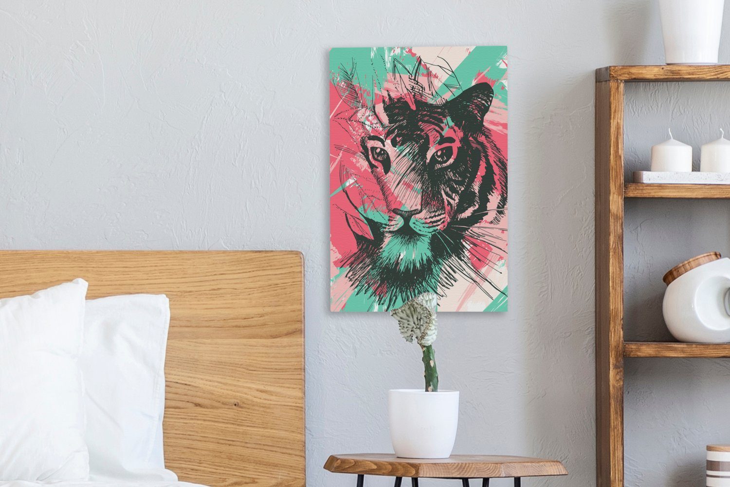 Tiger Rosa, - (1 fertig 20x30 Leinwandbild inkl. - cm Abstrakt bespannt Gemälde, OneMillionCanvasses® St), Leinwandbild Zackenaufhänger,