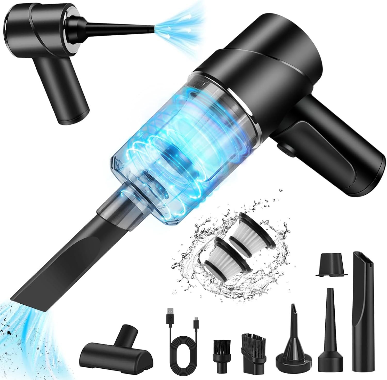 poweradd pro Akku-Handstaubsauger,Mini-Autostaubsauger,Staubsauger & Gebläse & Vakuumpumpe 3 in 1, 120 W, Kabelloser Handstaubsauger 12000Pa für Auto, Küche & Büro