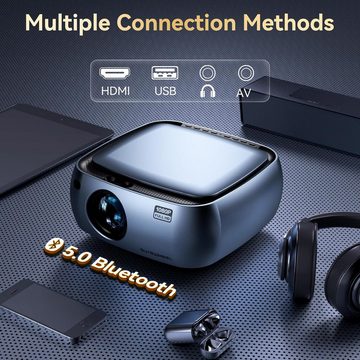 SUREWHEEL K10 5G WiFi Native 1080P Video Portabler Projektor (16000 lm, 10000:1, 1280*1080 px, Kompatibel mit Bluetooth/TVStick/HDMI/USB/Telefon/Tablet/Spielekonsole)