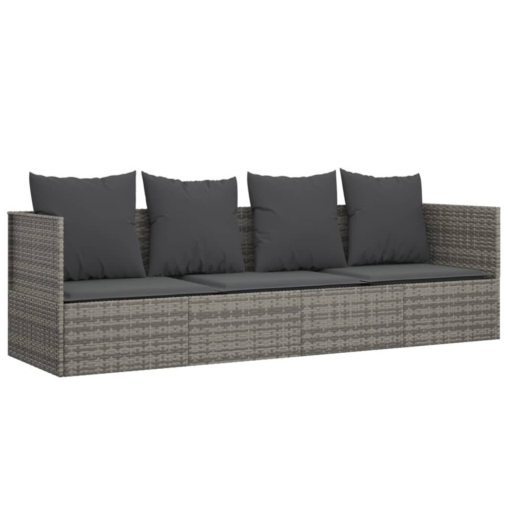 furnicato Bett Outdoor-Loungebett mit Kissen Grau Poly Rattan (1-tlg)