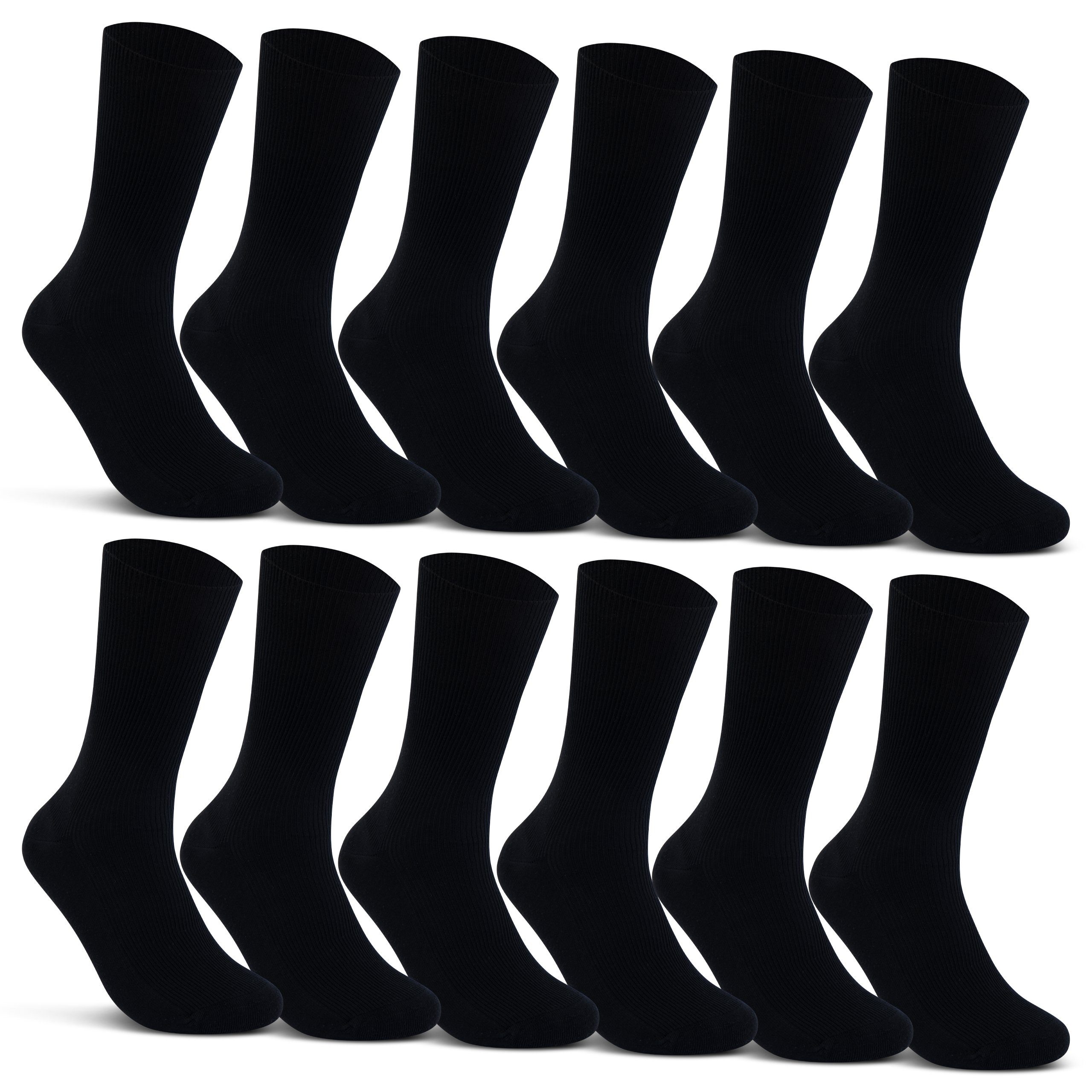 sockenkauf24 Diabetikersocken 12 Paar Damen & Herren Socken ohne Gummibund  (Schwarz, 39-42) 100% Baumwolle 11000