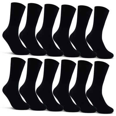 sockenkauf24 Diabetikersocken 12 Paar Damen & Herren Socken ohne Gummibund (Schwarz, 43-46) 100% Baumwolle 11000