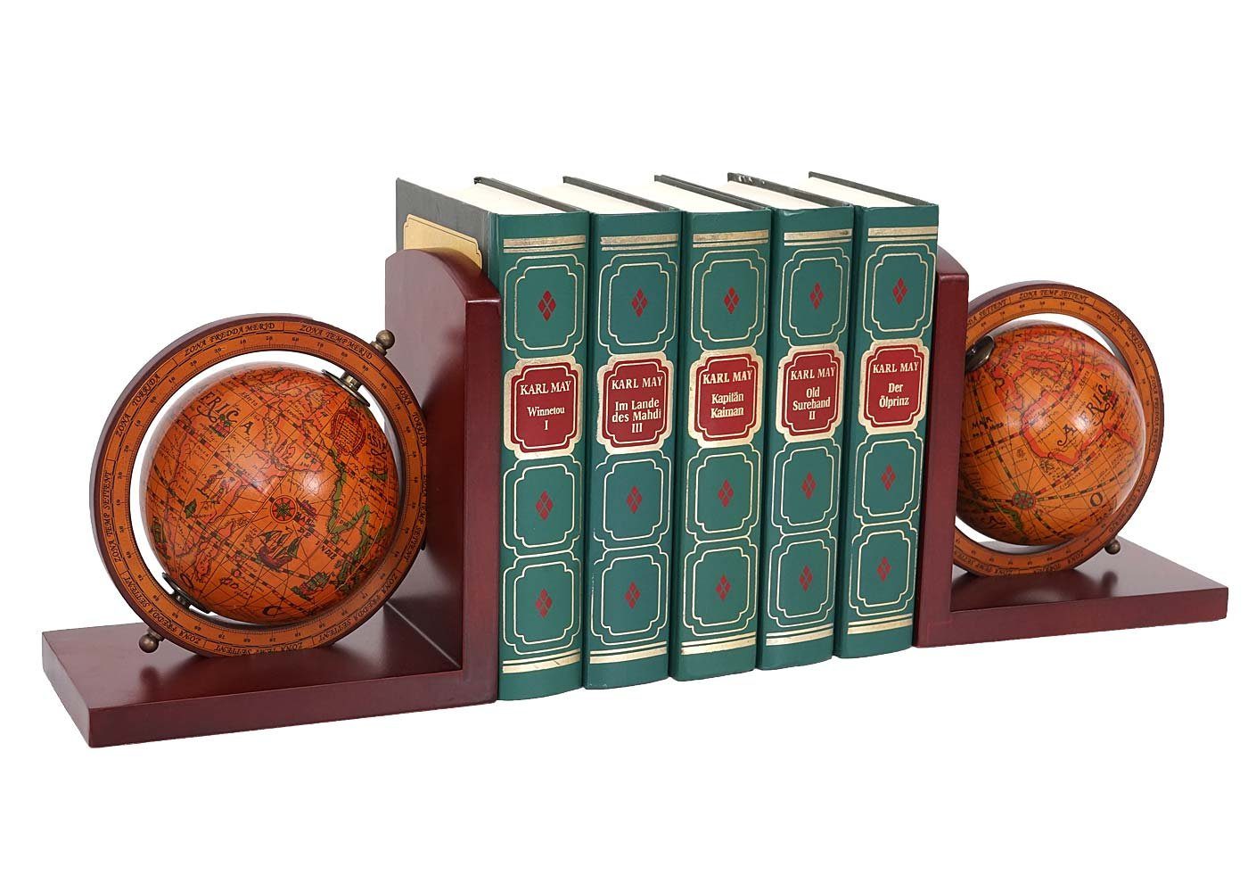 MCW Buchstütze MCW-B79 (Set, 2er), Globus drehbar 2x Buchstütze, Unterseite mit Überzug, antike Weltkarte