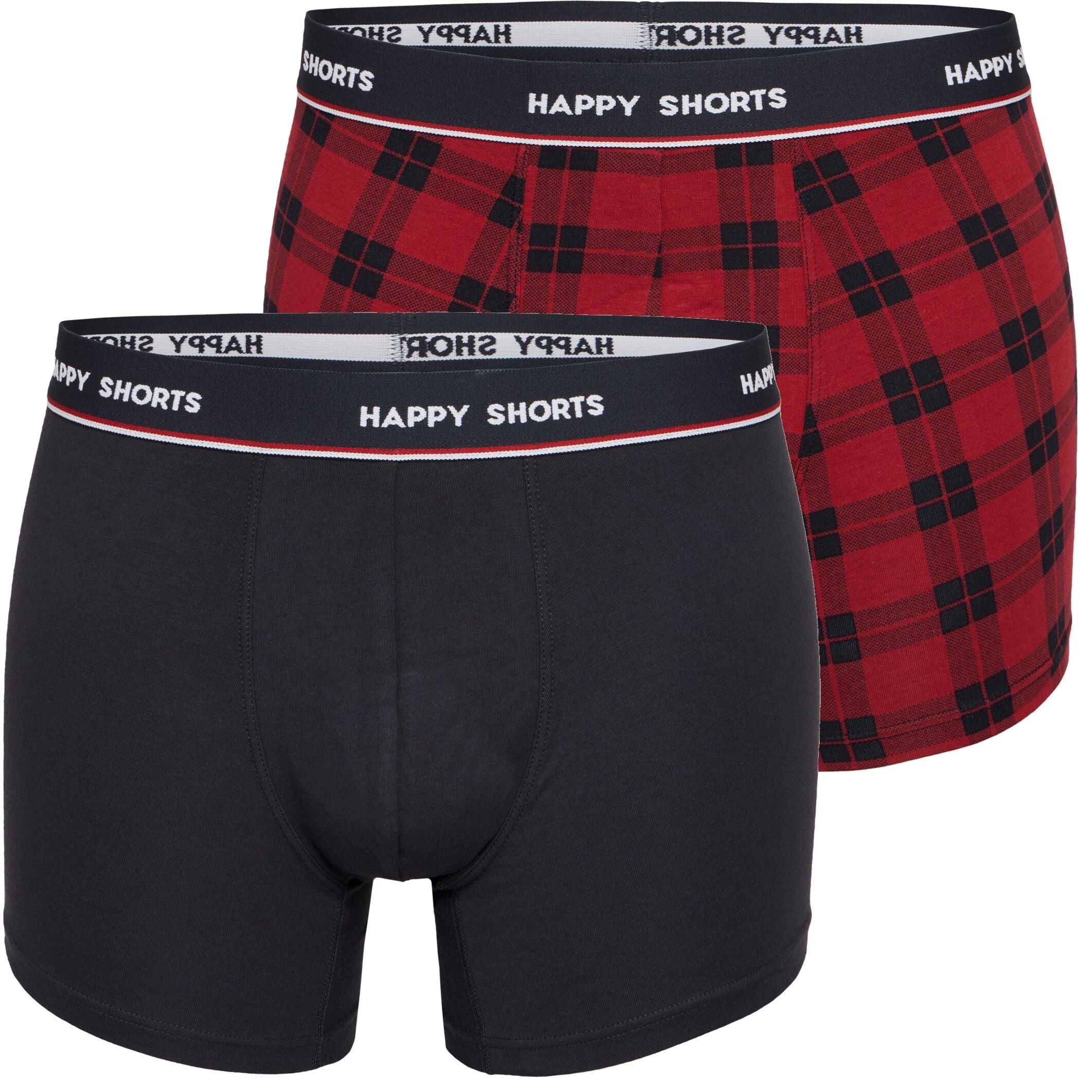 HAPPY SHORTS Trunk 2 Happy Shorts Jersey Trunk Herren Boxershorts Boxer Pant Rot Kariert (1-St) | Boxershorts