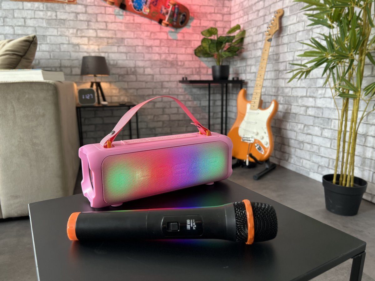 N-GEAR - Blazooka (mit Beleuchtung) Karaoke-Set Bluetooth-Lautsprecher und – 703P Bluetooth-Lautsprecher Mikrofon Tragbarer – Pink